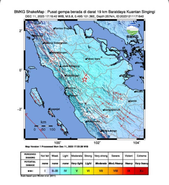 Gempa Bumi di Kuansing 5,8 M, Begini Penjelasannya BMKG
