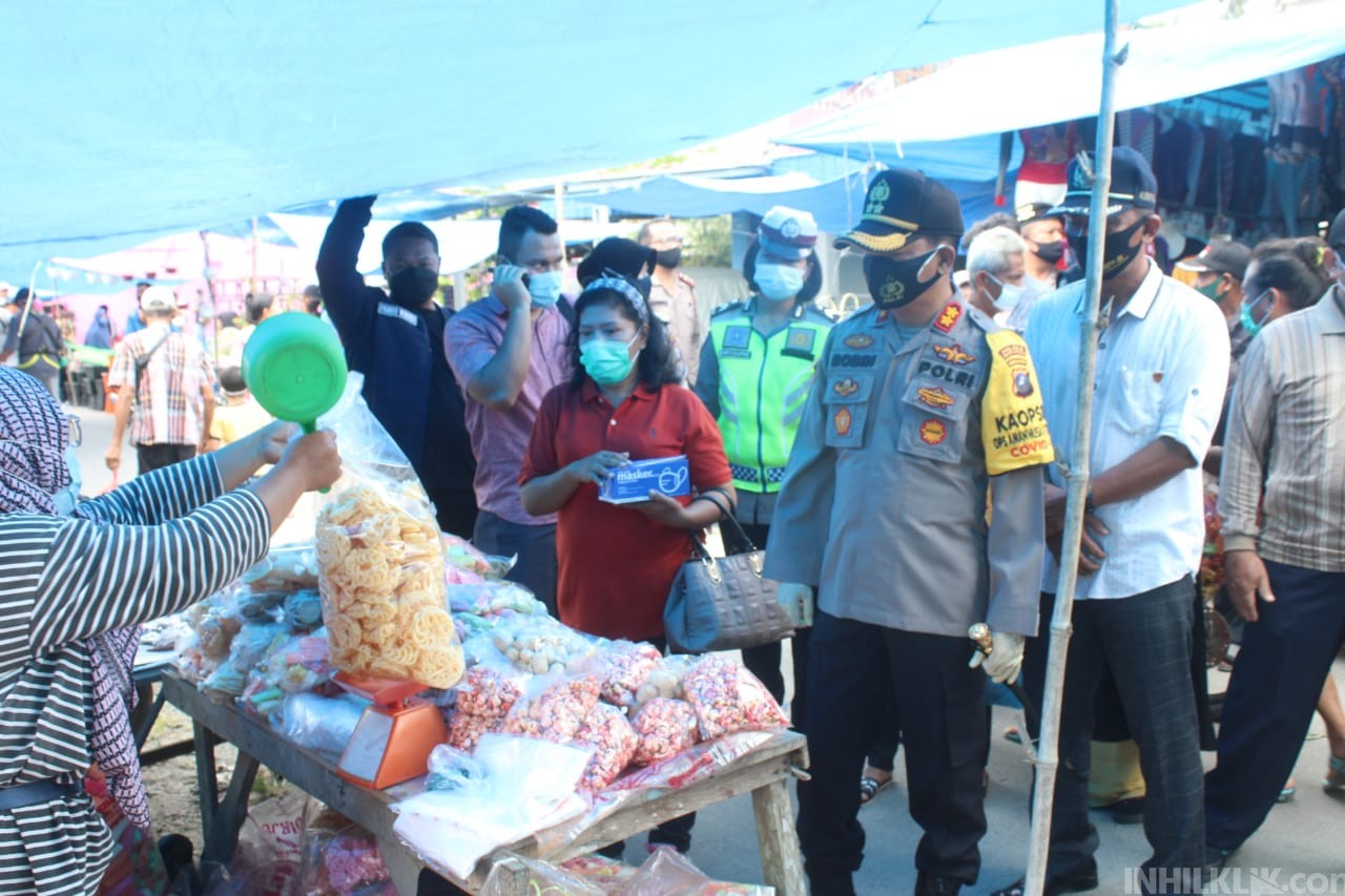 Polres Sergai Bersama Tim Gabungan Sosialisasi Prokes Covid19 & Bagikan 700 Masker