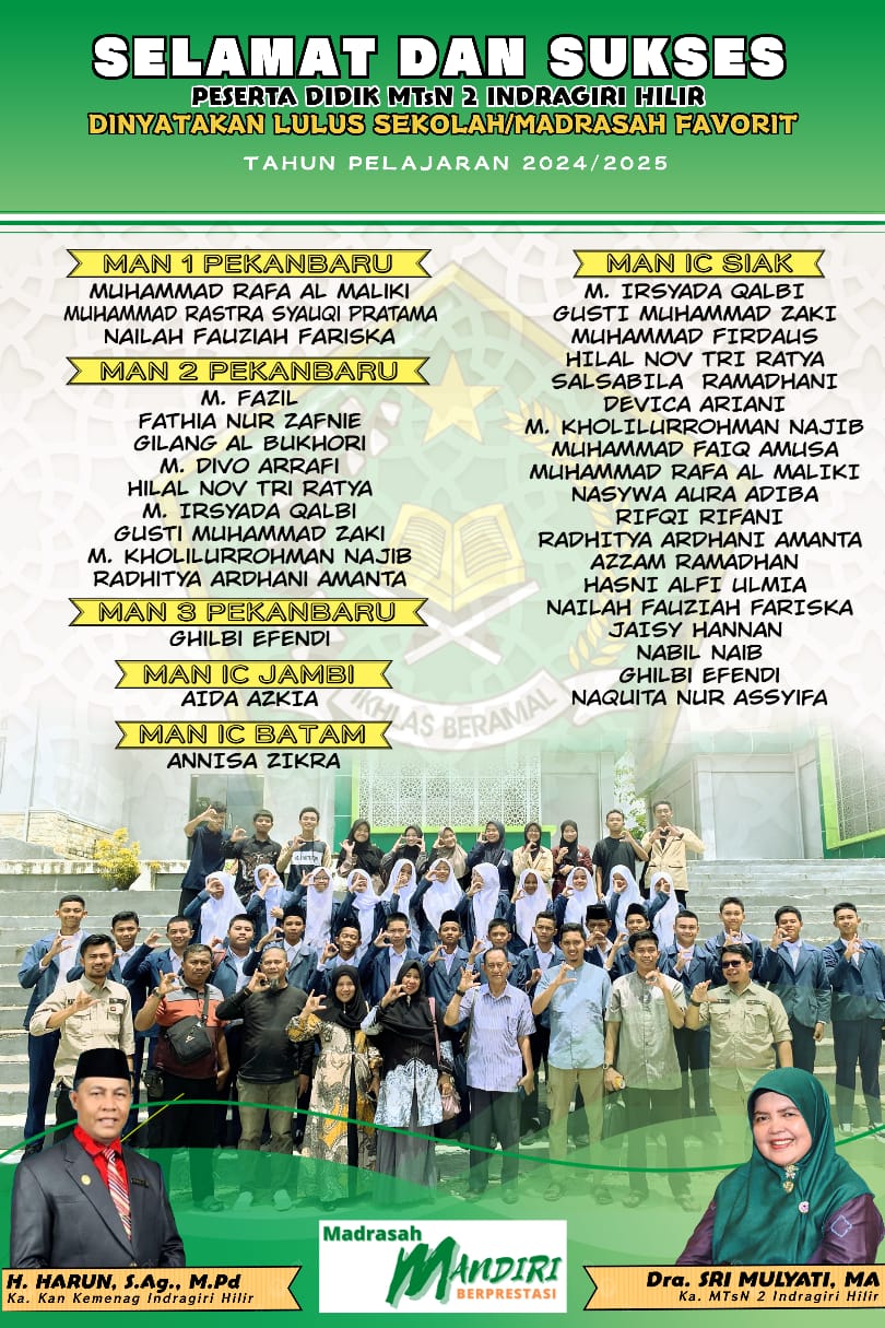 Terbanyak Se Riau, 21 Siswa MTsN 2 Inhil Lulus ke MAN Insan Cendekia Melalui Jalur SNPDB