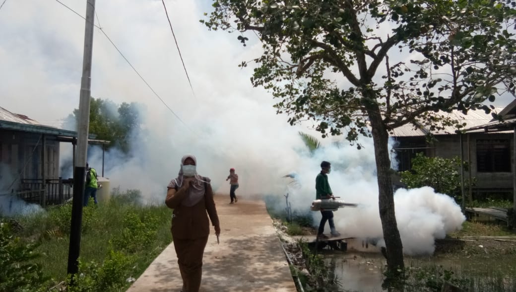 Dinkes Inhil Fogging di Desa Tanjung Baru, Dewan dan Camat Ikut Turun