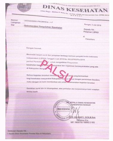 Surat Penyuluhan Kesehatan Palsu Beredar di Inhu