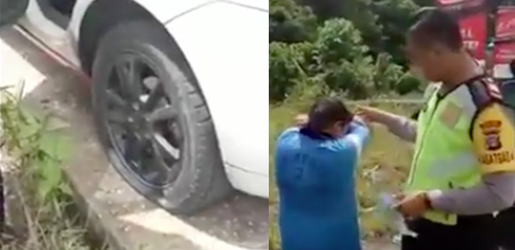 Ngakak... Kesal Ditilang, Siswa SMP Kempesin Mobil Polisi