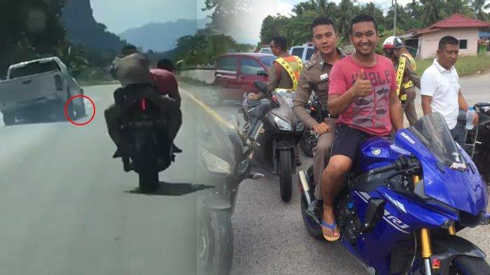 SALUT!!! Biker Bersandal Jepit Bonceng Polisi Lumpuhkan Pelaku Tabrak Lari