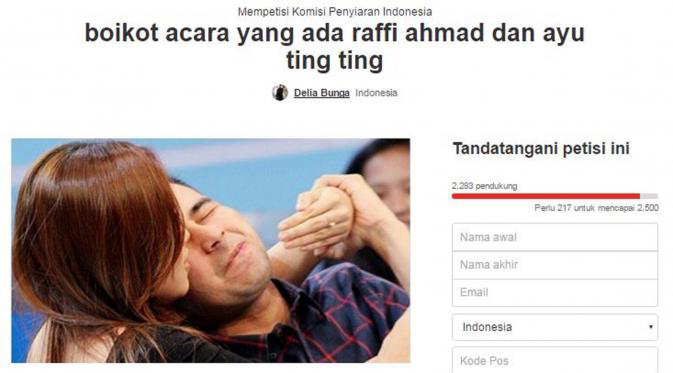 Heboh !!! Muncul Petisi Boikot Raffi Ahmad dan Ayu Ting Ting