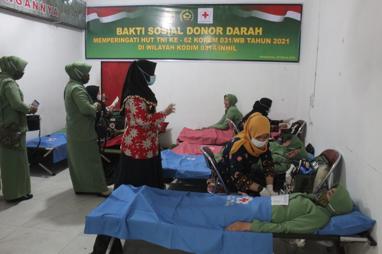 HUT Korem 031 Wira Bima, Kodim Inhil Gelar Bakti Sosiap Donor Darah