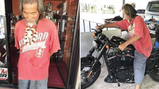 Heboh! Kakek Lusuh Mirip Gelandangan Beli Harley Davidson