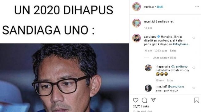 Fotonya Dijadikan Meme, Sandiaga Uno: Ikhlas Asal Kalian Gak Kelayapan
