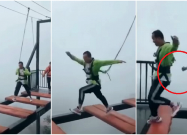 MENEGANGKAN! Beraksi Melompati Jembatan Setinggi 152 M, Pria ini Tak Sadar Taling Pengamannya Putus