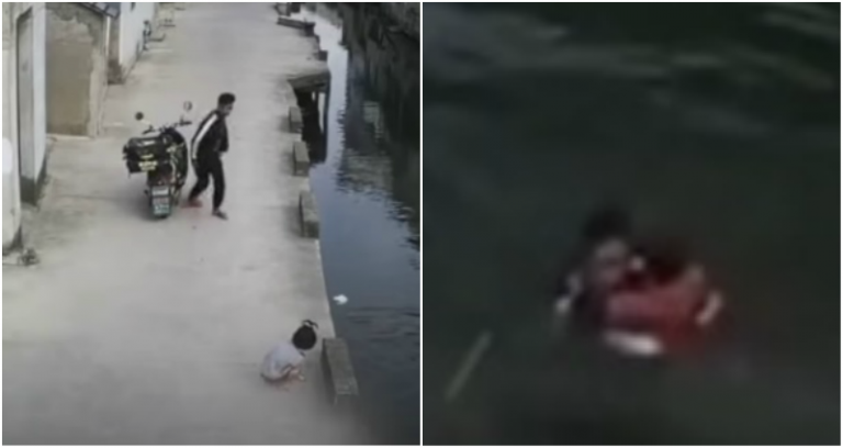 Video Pengantar Makanan Selamatkan Anak Kecil yang Terjebur ke Kali Viral