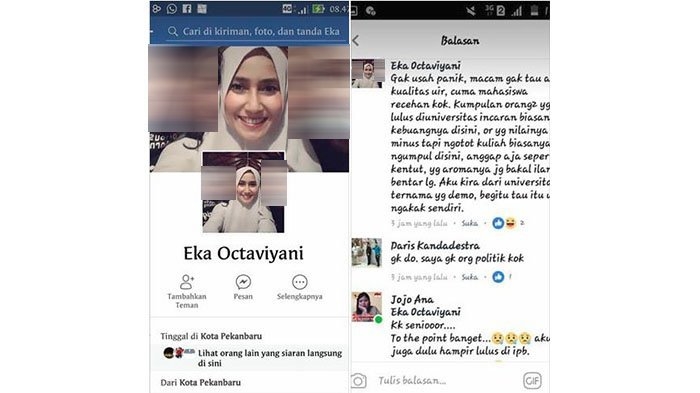 Akun Medsos Eka Octaviyani yang Diduga Lakukan Penghinaan Terhadap UIR 'Lenyap'