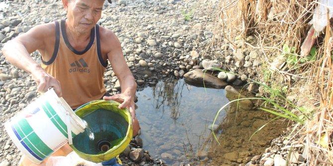 Warga Karawang konsumsi air kubangan Sungai Cigentis akibat kemarau