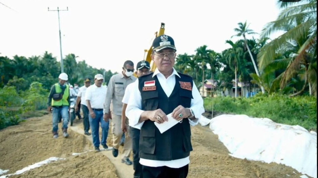 Bupati Inhil Tinjau Proyek Pembangunan Jalan Lintas Enok-Tembilahan