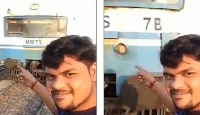 Detik-detik Pria Selfie Dekat Rel Disambar Kereta Api