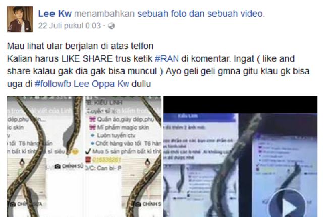 Gegerkan Dunia Maya, Pengguna Facebook Tertipu dengan Ular