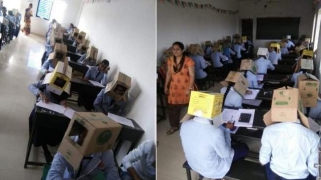 Sekolah Ini Wajibkan Siswa Pakai Kardus saat Ujian