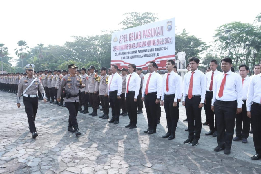 Polres Inhil Apel Gelar Pasukan dan Simulasi Pengamanan Pemilu 2024