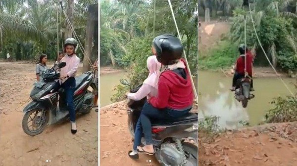 Dua Wanita Menyeberang Sungai yang Viral ini Ternyata Terjadi di Riau