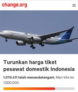 Petisi Turunkan Harga Tiket Pesawat Domestik Telah Ditandatangani Hingga 1 Juta Lebih