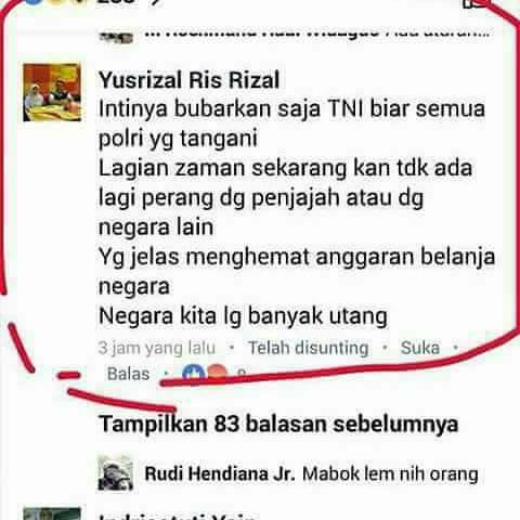 VIRAL! Pria Ini Komentar Agar TNI Dibubarkan