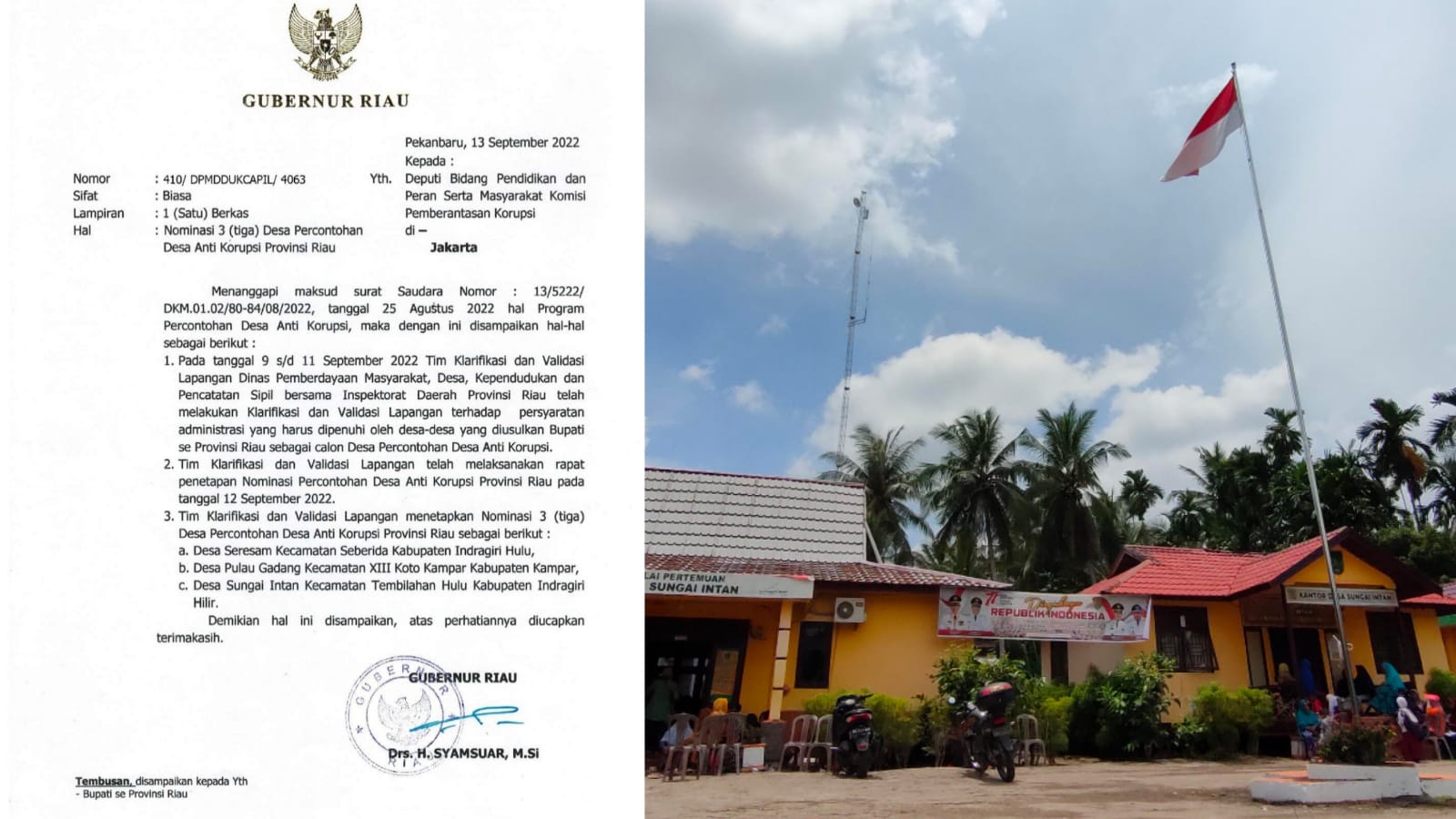 Bupati Inhil Apresiasi Desa Sungai Intan Ikut Nominasi Desa Anti Korupsi di Riau
