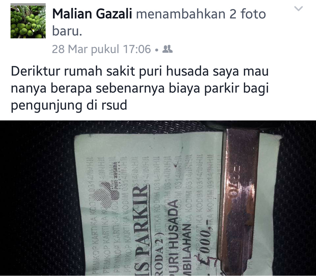Foto Karcis Parkiran di RSUD Puri Husada Tembilahan Yang Beredar Di Medsos Undang Kontroversi Di Tengah Masyarakat