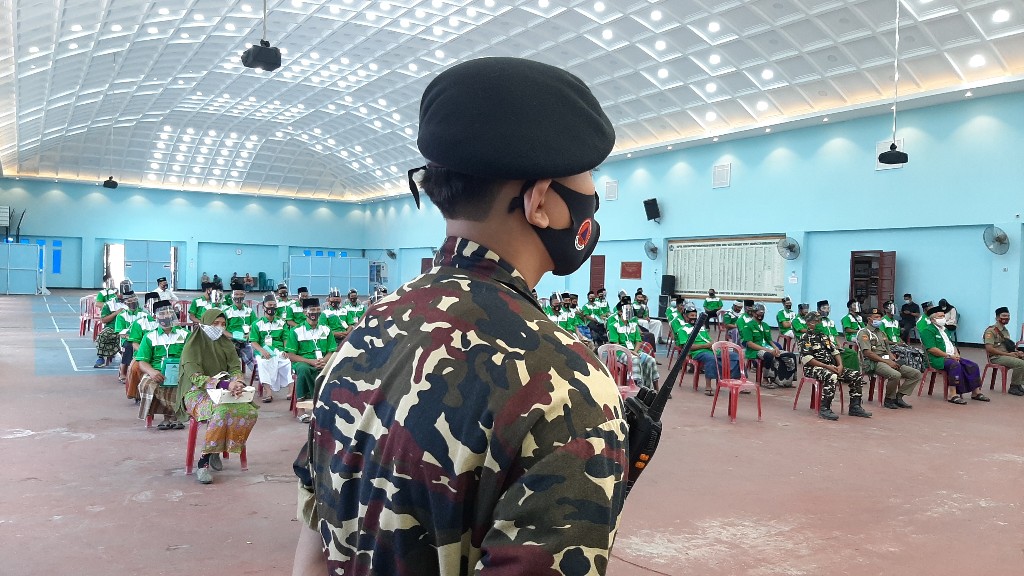Personil Banser mengawal kegiatan PKD GP Ansor Inhil.