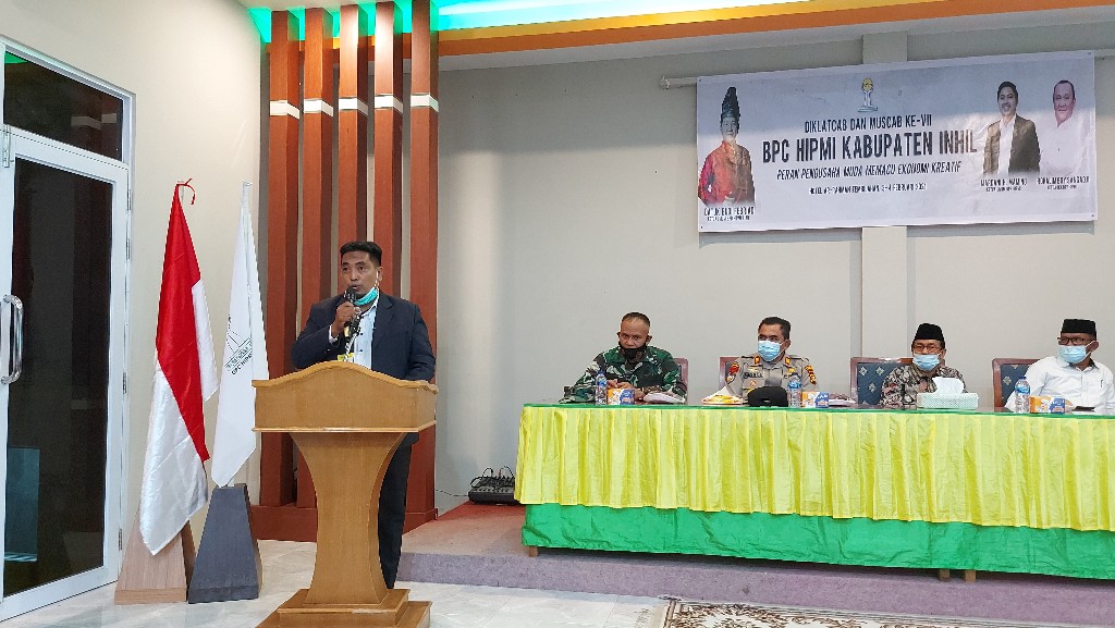 Ketua Karatker BPC HIPMI Inhil, Moh. Arsyad, SH, MH menyampaikan sambutan.